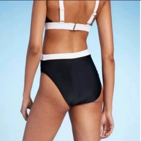 Women's High Waist Cheeky Wide Band Bikini Bottom - Shade & Shore™ Black XL - Picture 2 of 6